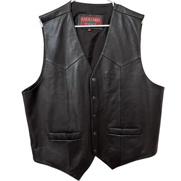 Saguaro West Men’s Leather Vest Sz 2XL Soft Supple Pockets Inside/Out Snap - Picture 1 of 7